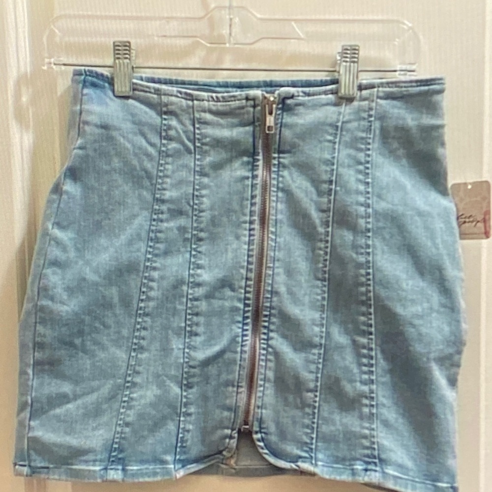 We The Free Sky Blue Denim Mini Skirt